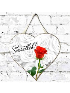   Kicsi Fali Dekor Szív Tábla 19,5 cm x 18,5 cm - Valentin Napi Ajándék - Szeretlek Rózsa szál