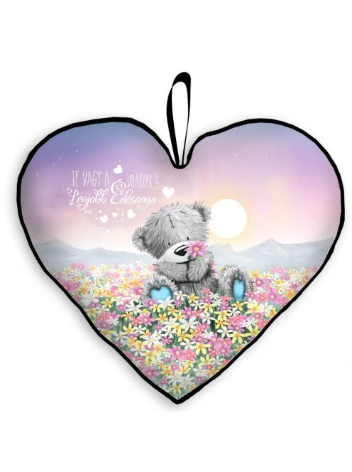 Nagy Szív Párna 45 cm x 36 cm - Maci Virágmezőn Anya