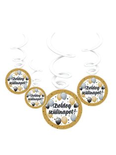   Boldog Szülinapot! Elegáns Léggömbös Parti Spirális Függő Dekoráció, 6 db-os