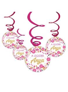   A Legjobb Anya Rózsaszín Pasztell Konfettis Függő Dekoráció, 6 db-os