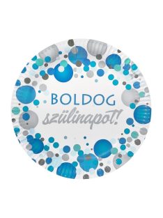   Boldog Szülinapot! Kék Pasztell Konfettis Parti Tányér, 23 cm, 6 db-os