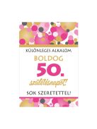 Boldog 50. Születésnapot! Rózsaszín Pasztell Konfettis Boros Üveg Címke, 2 db-os