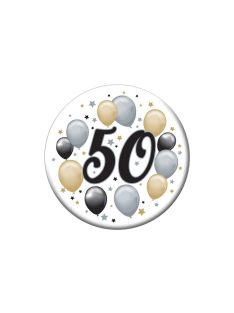   50-es Elegáns Léggömbös Szülinapi Számos Parti Kitűző - 5,5 cm