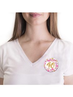   40-es Rózsaszín Pasztell Konfettis Szülinapi Számos Parti Kitűző - 5,5 cm