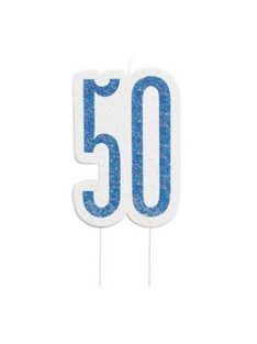 50-es Csillámos Kék Szülinapi Parti Számgyertya