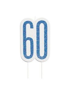 60-as Csillámos Kék Szülinapi Parti Számgyertya