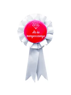   Az év menyasszonya gyémántköves szalagos kitűző - Fehér szalaggal